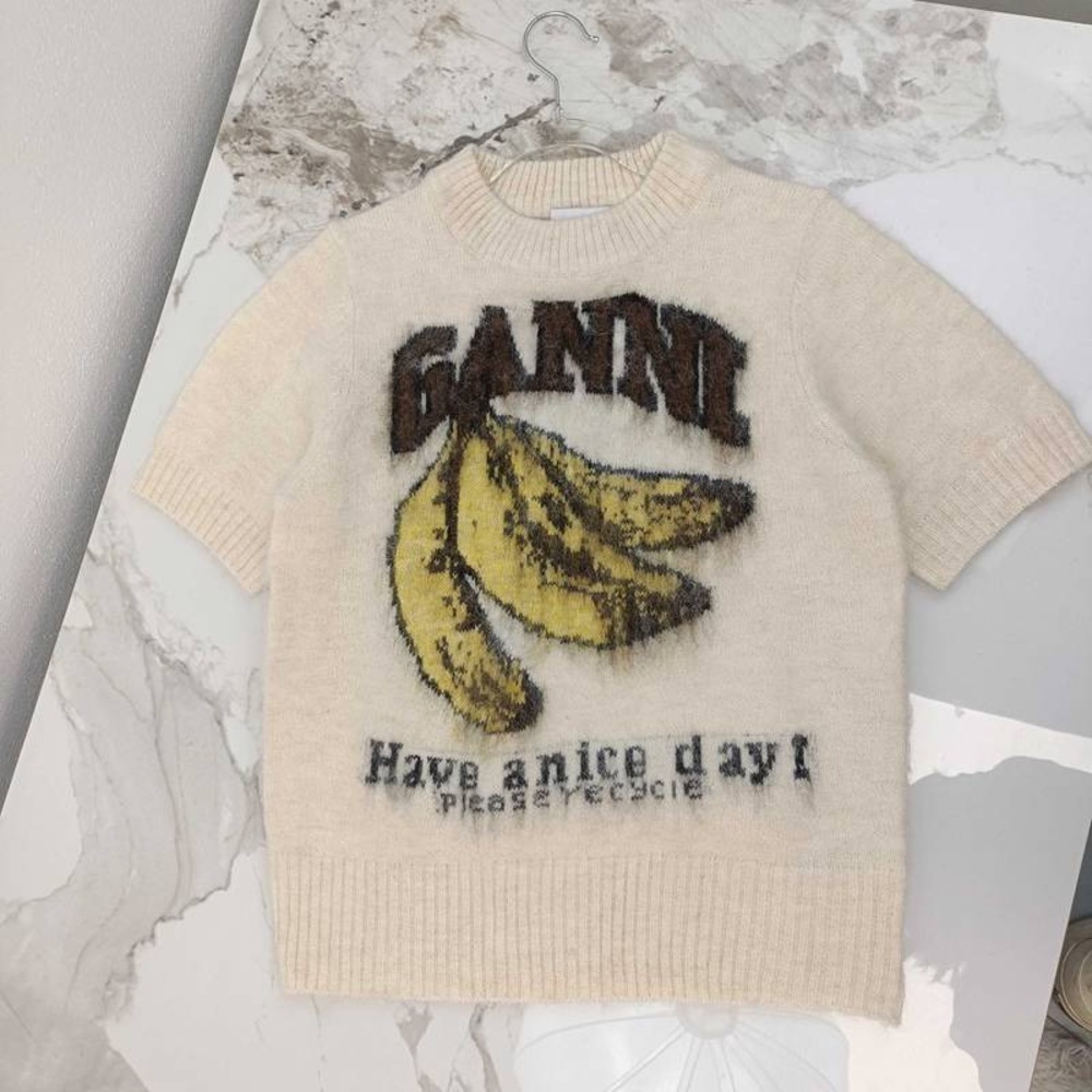 Ganni Cream Sweater with Banana Graphic